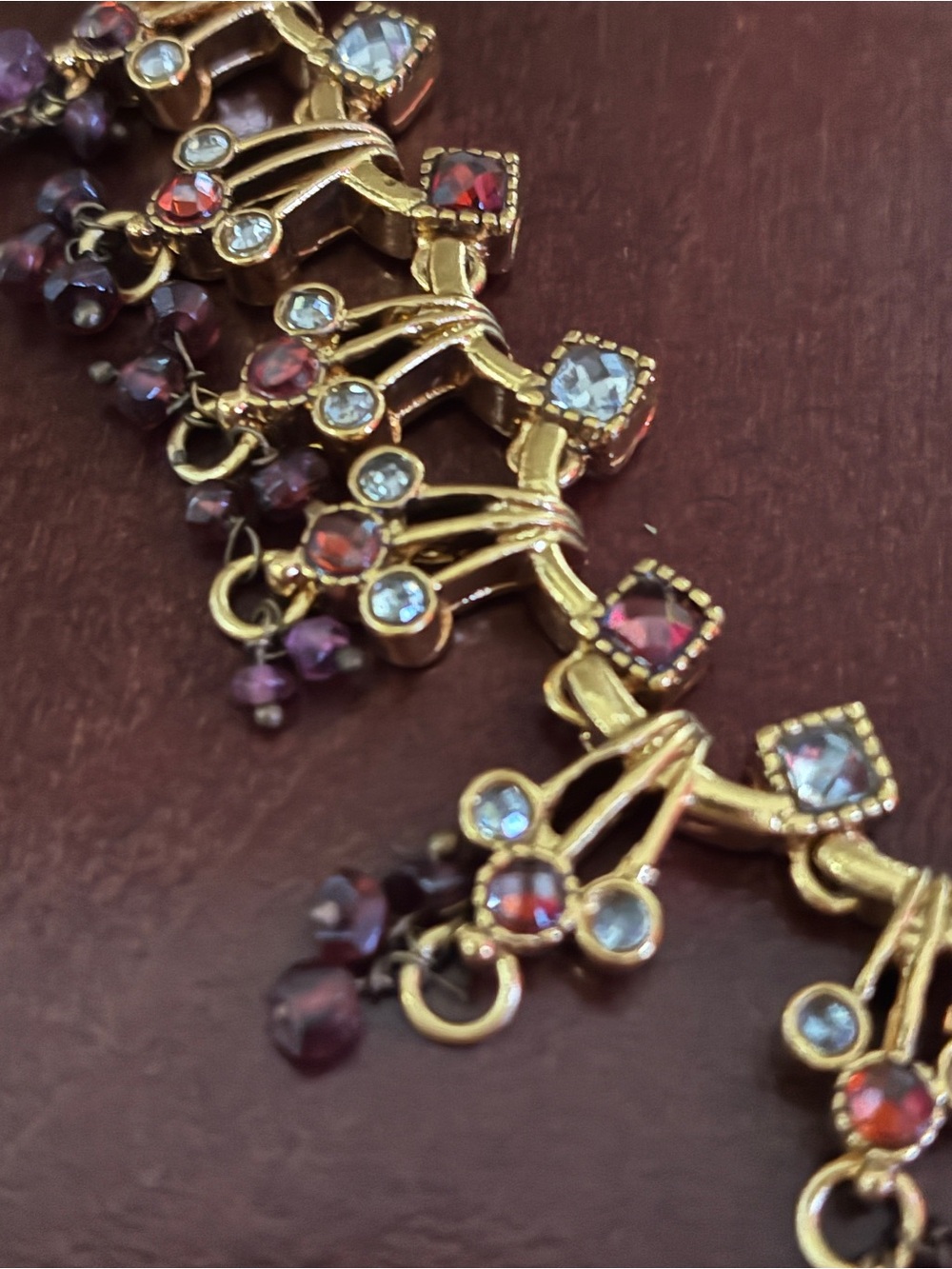 Gold-Women’s Dangle Necklace with Red and Clear Stones ❤️ - Picture 9 of 11